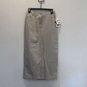 NWT Liz Claiborne Sport Petite Tan Cotton Blend‎ Wrinkle Free Midi Skirt Size 8